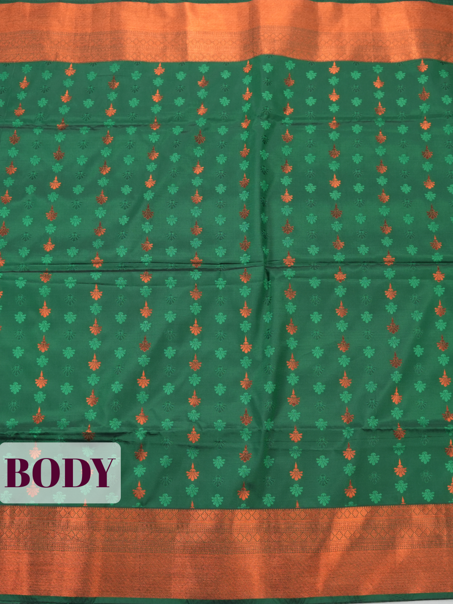 Bottle Green Semi Soft Silk Saree with Temple Zari Border