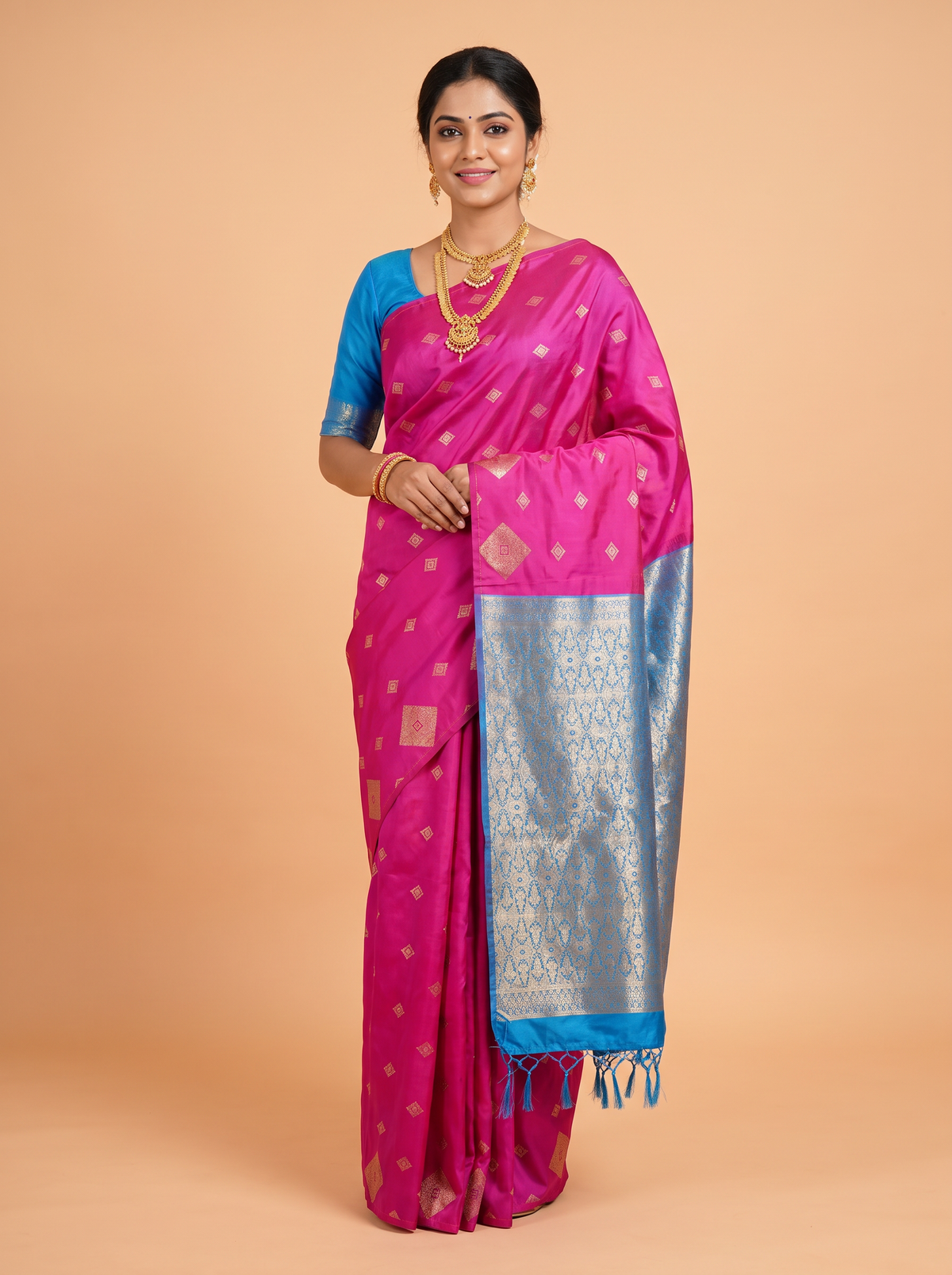 Bright Rani Pink Semi Soft Silk Saree