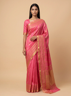Baby Pink Mysore Silk with Golden Zari Border