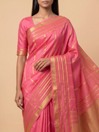 Baby Pink Mysore Silk with Golden Zari Border