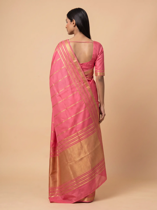 Baby Pink Mysore Silk with Golden Zari Border