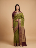 Green Soft Silk with Maroon Border