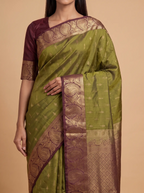 Green Soft Silk with Maroon Border
