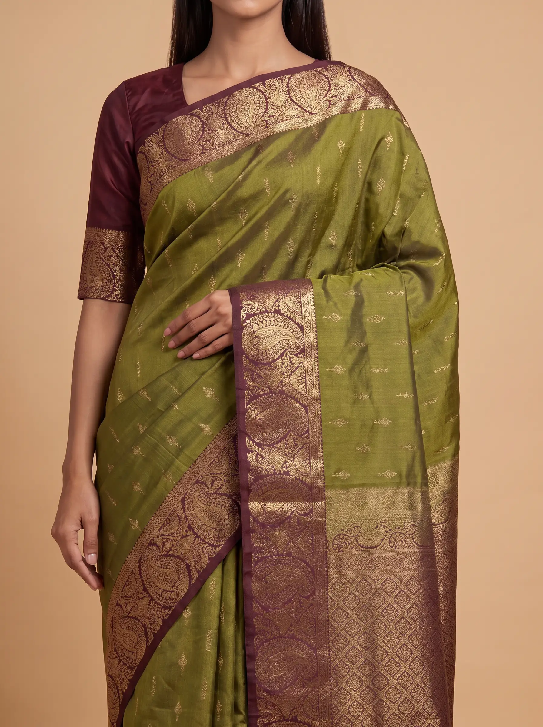 Green Soft Silk with Maroon Border