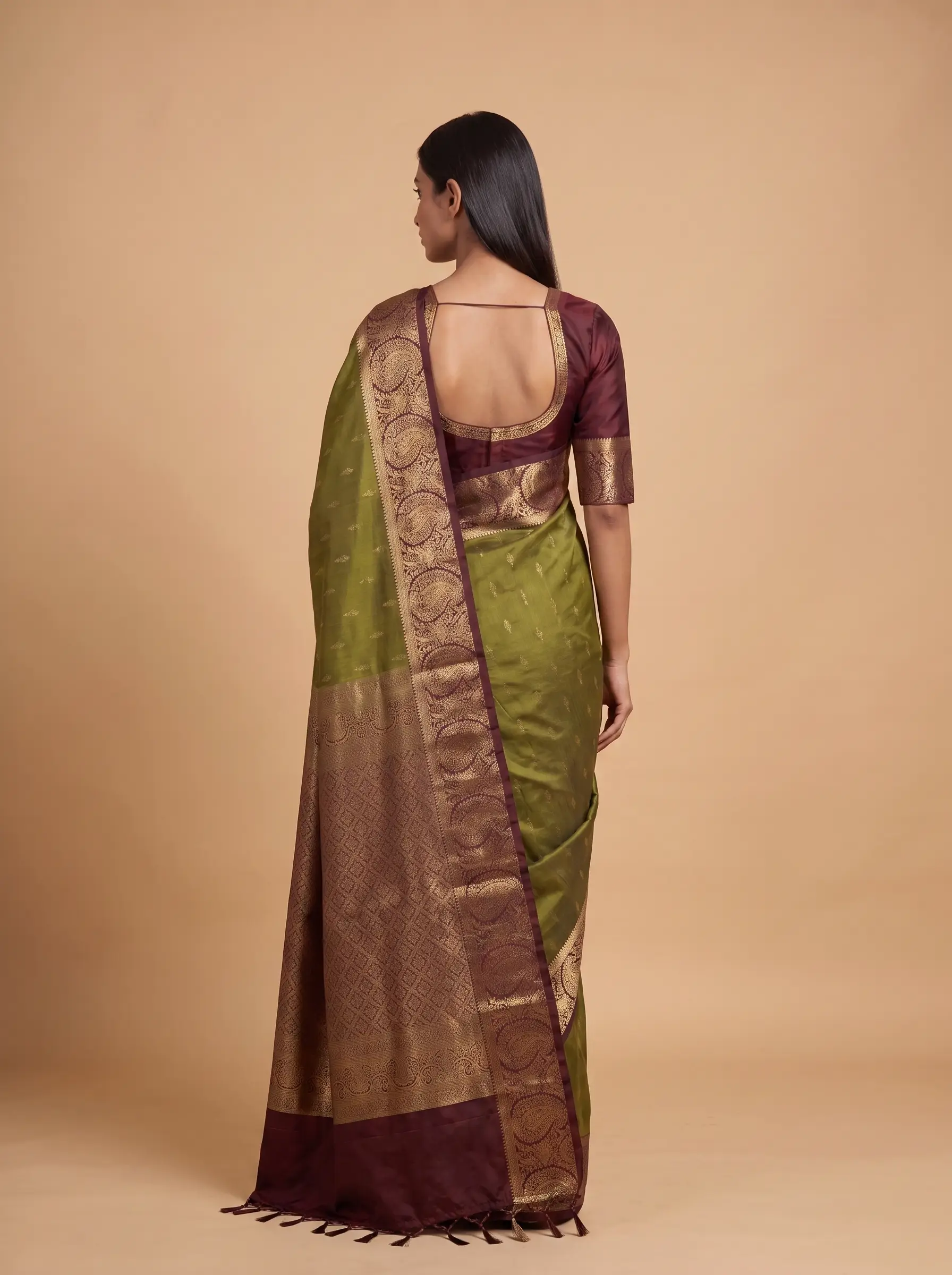Green Soft Silk with Maroon Border