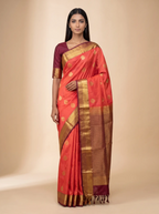 Orange Soft Semi Silk with Deep Maroon Border