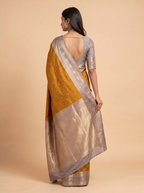 Mustard Semi Silk saree with Grey Border