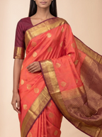 Orange Soft Semi Silk with Deep Maroon Border