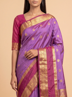 Purple Soft Semi Silk with Gold Border