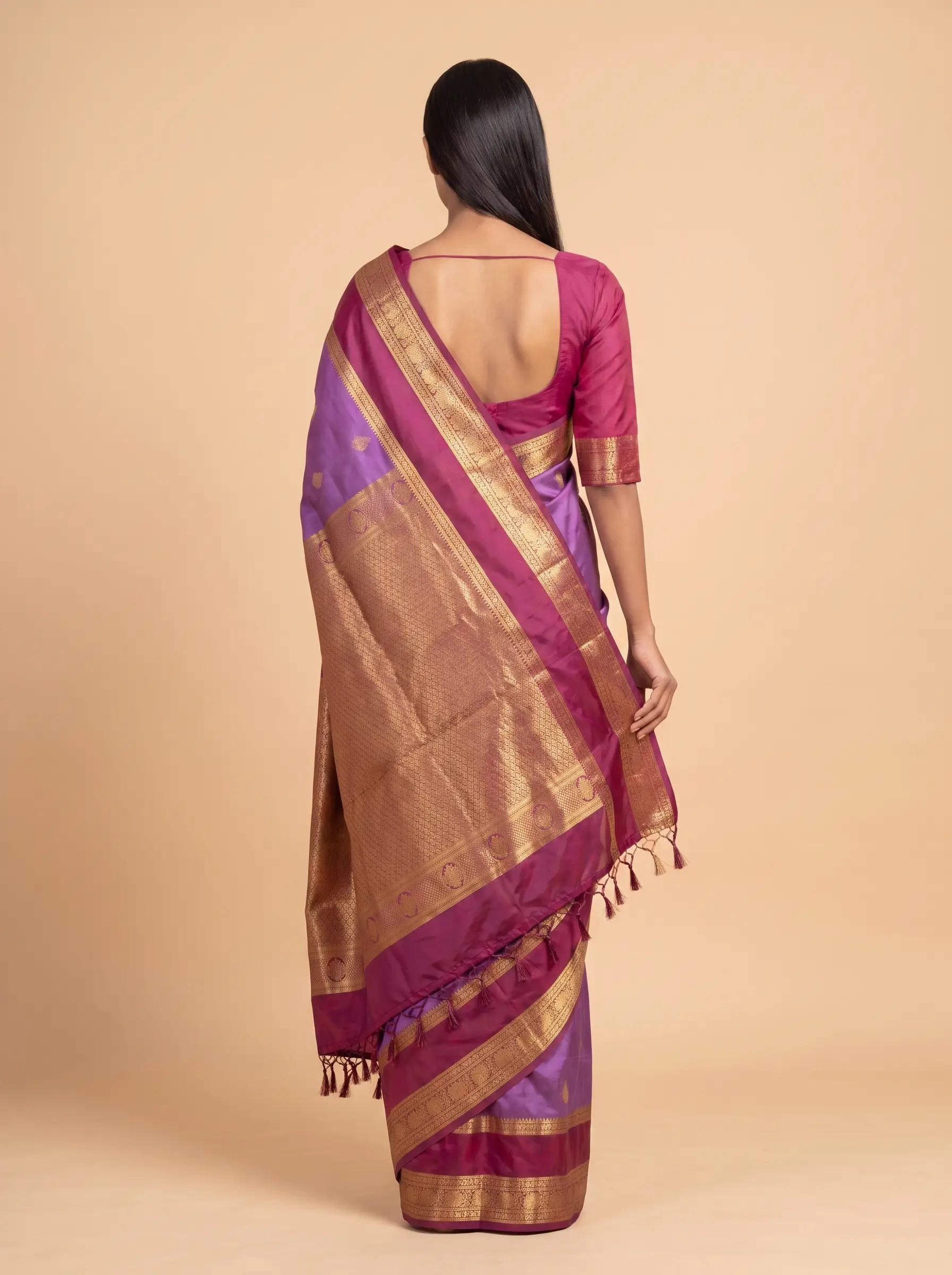 Purple Soft Semi Silk with Gold Border