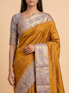 Mustard Semi Silk saree with Grey Border