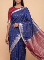 Ink Blue Soft Silk saree with Maroon Border
