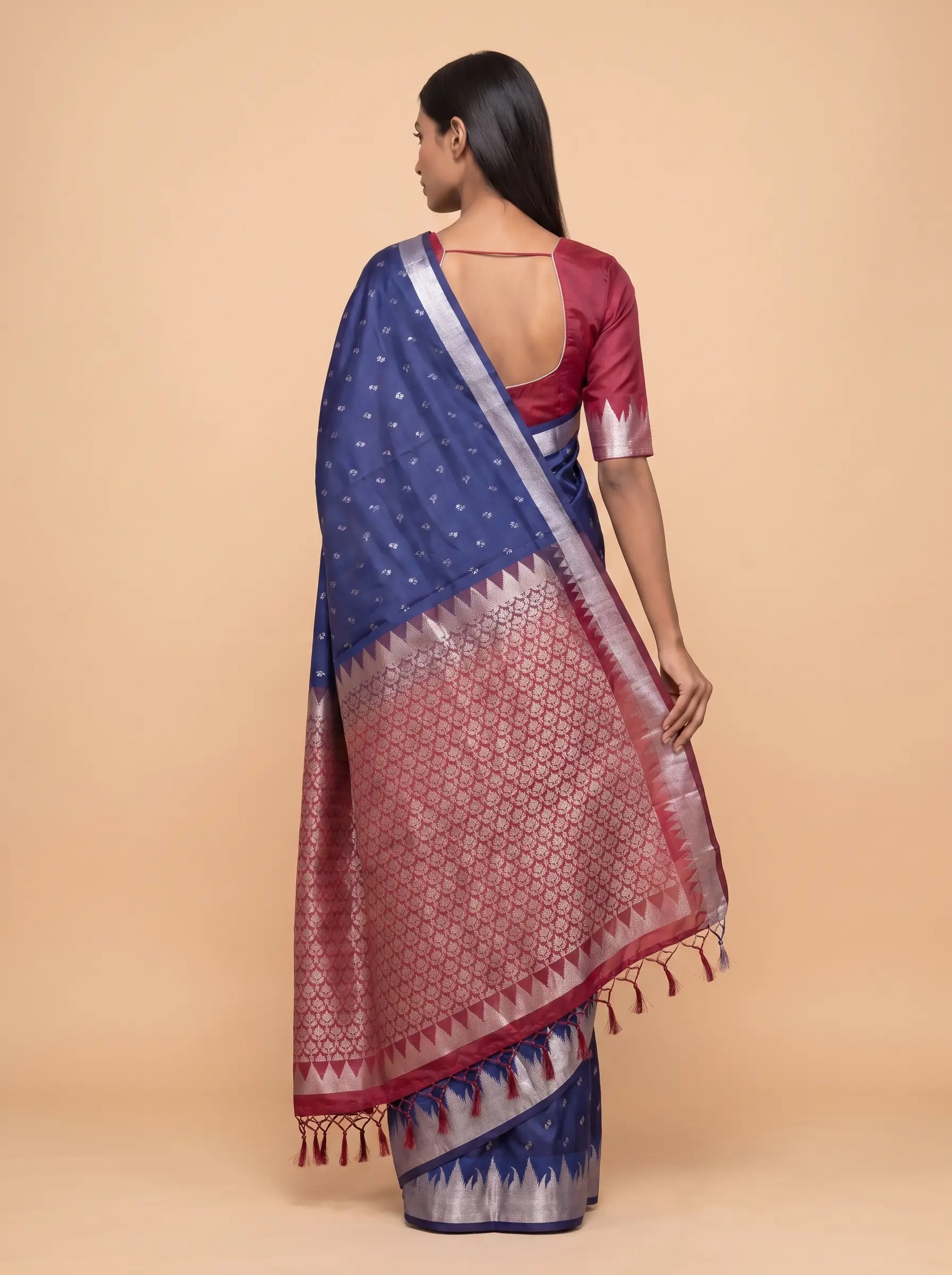 Ink Blue Soft Silk saree with Maroon Border