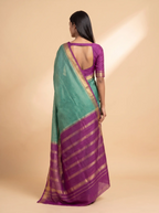 Green Zari Checks Mysore Silk with Purple zari Border
