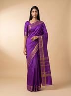 Royal Purple Mysore SIlk with Gold Dotted Border