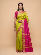 Olive Green Mysore Silk with Mahenta Border