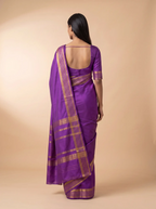 Royal Purple Mysore SIlk with Gold Dotted Border