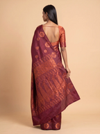 Copper Gold Semi Silk Saree with Large Flower Zari Mitif
