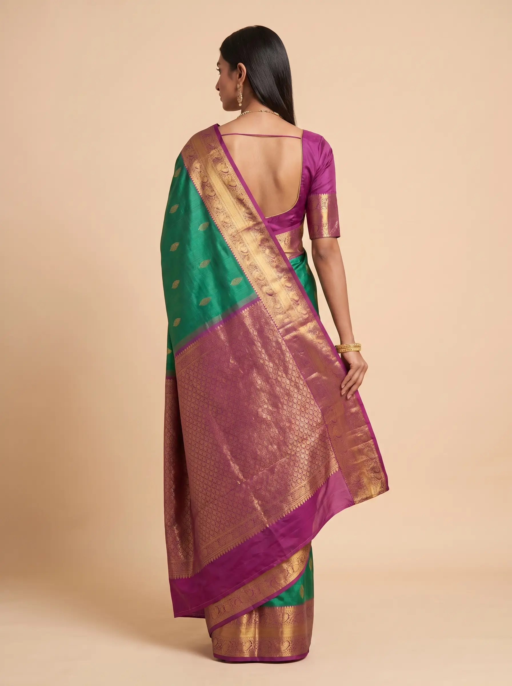 Green Maroon Paisley Zari Kanjivaram Silk Saree