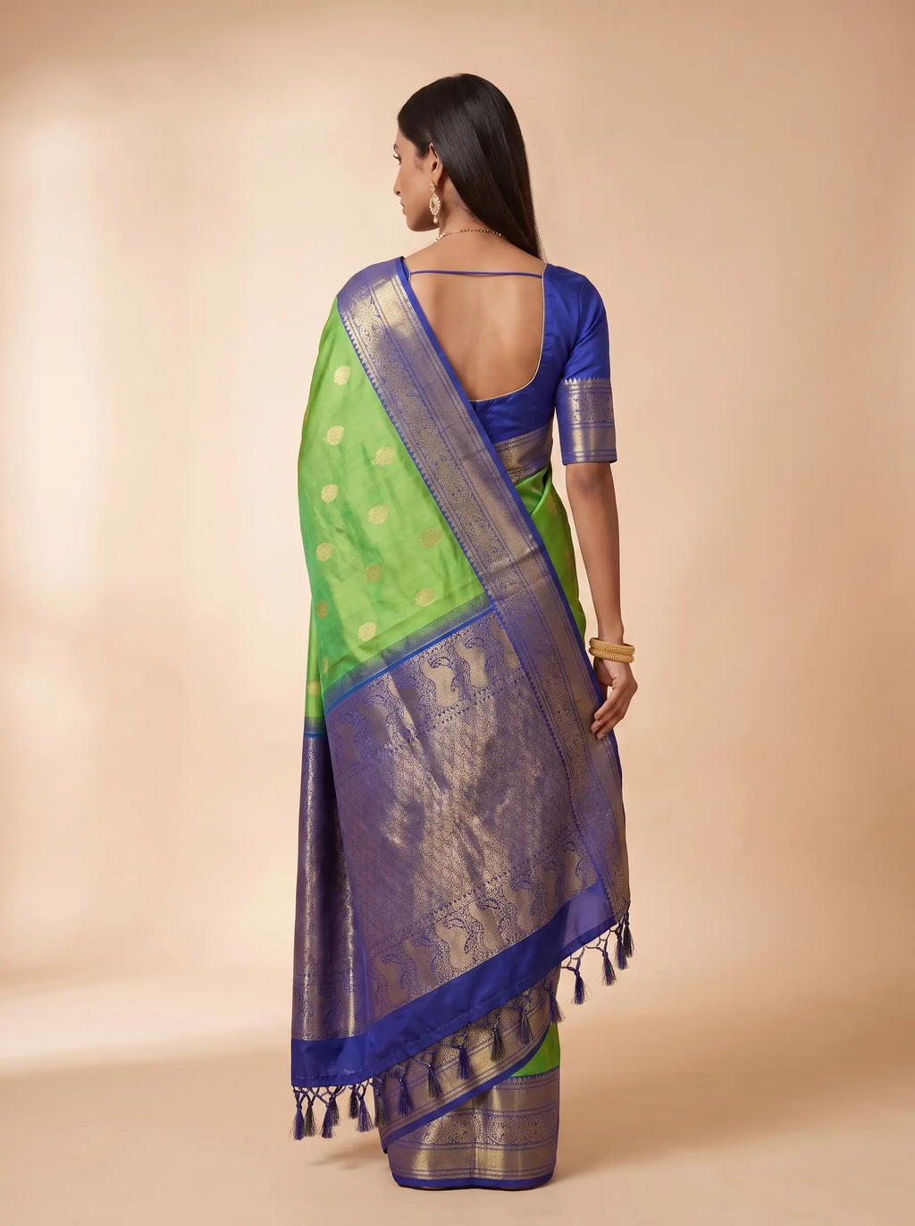 Parrot Green Gold Zari Paisley Kanjivaram Silk Saree
