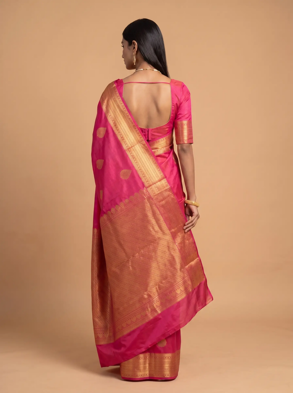 Rani Pink Gold Zari Paisley Silk Saree