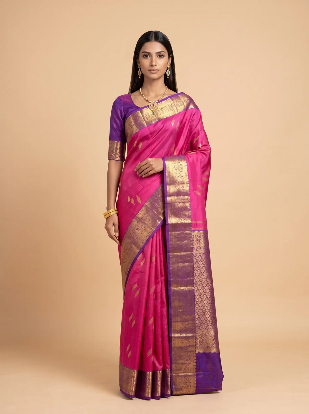 Rani Pink Purple Gold Zari Silk Saree