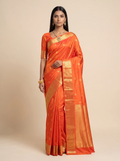 Vermilion Red Gold Zari Paisley Silk Saree