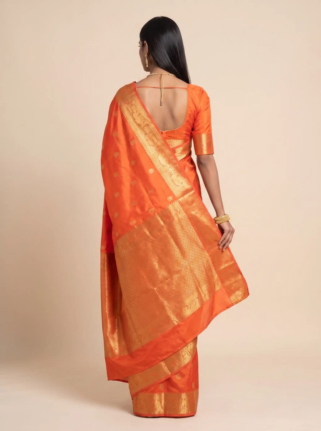 Vermilion Red Gold Zari Paisley Silk Saree