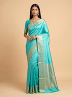 Turquoise Gold Zari Silk Saree