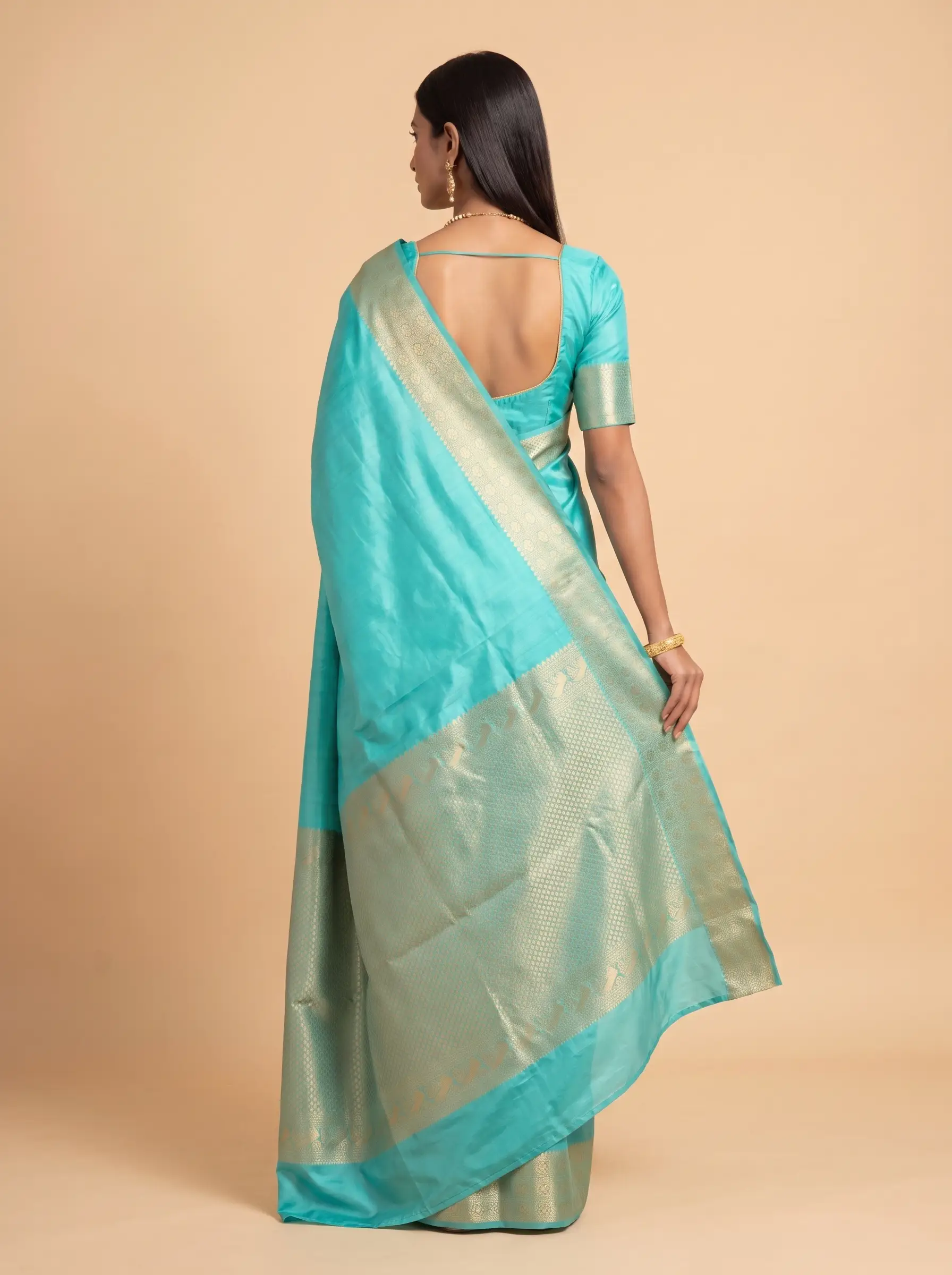 Turquoise Gold Zari Silk Saree