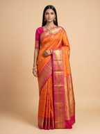 Vermilion Orange Multicolour Floral Silk Saree