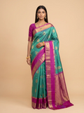 Royal Blue Purple Green Gold Zari Silk Saree