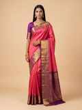 Vermilion Red Maroon Gold Zari Silk Saree