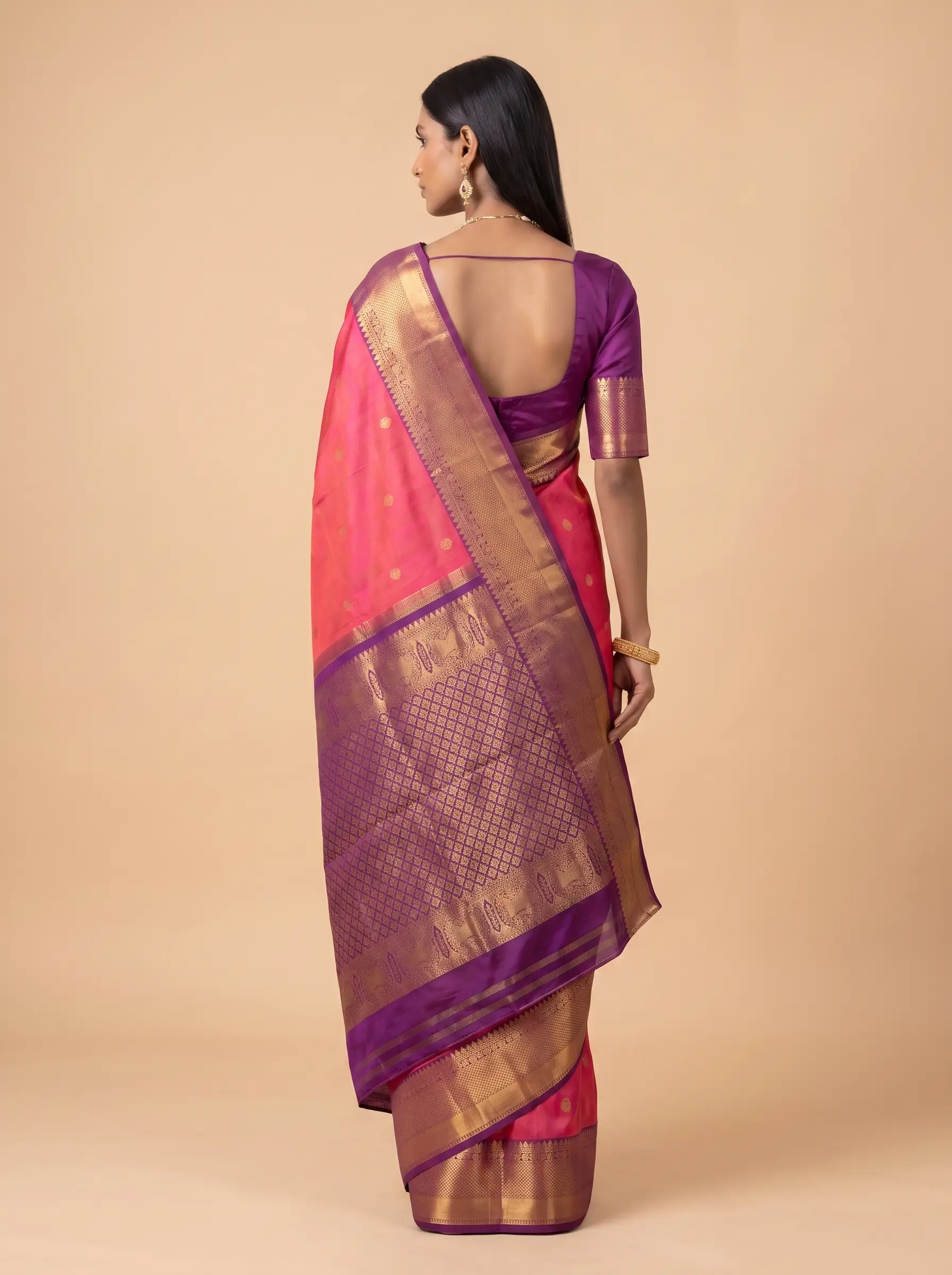 Vermilion Red Maroon Gold Zari Silk Saree