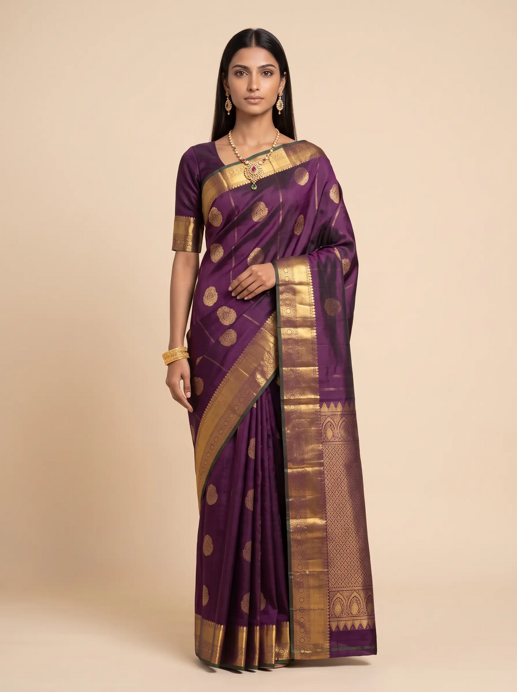 Plum Purple Gold Zari Silk Saree