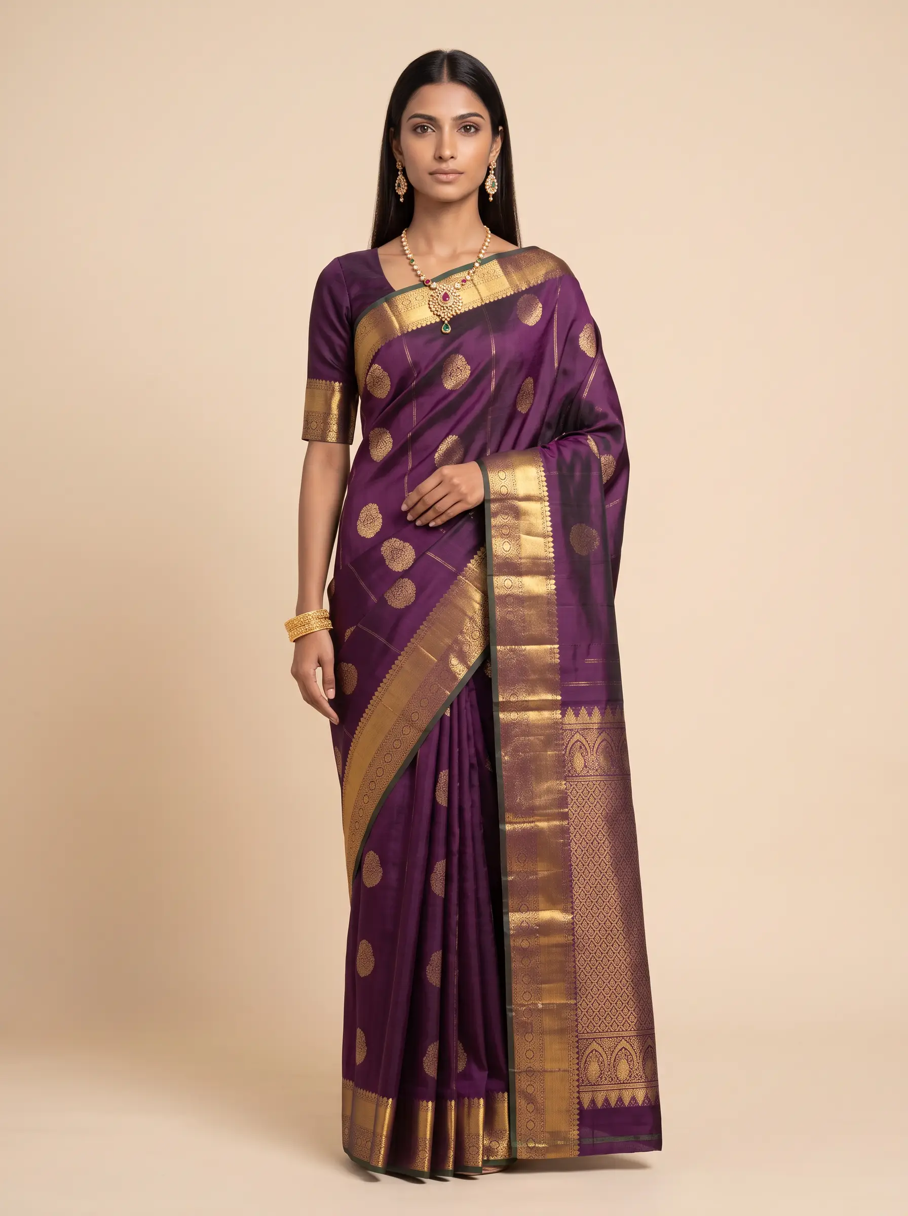 Plum Purple Gold Zari Silk Saree