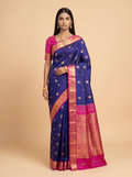 Royal Blue Silk Saree with Magenta & Rich Gold Zari Pallu
