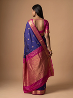 Royal Blue Silk Saree with Magenta & Rich Gold Zari Pallu