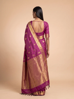 Deep Magenta Silk Saree with Gold Zari Butti & Rich Zari Border