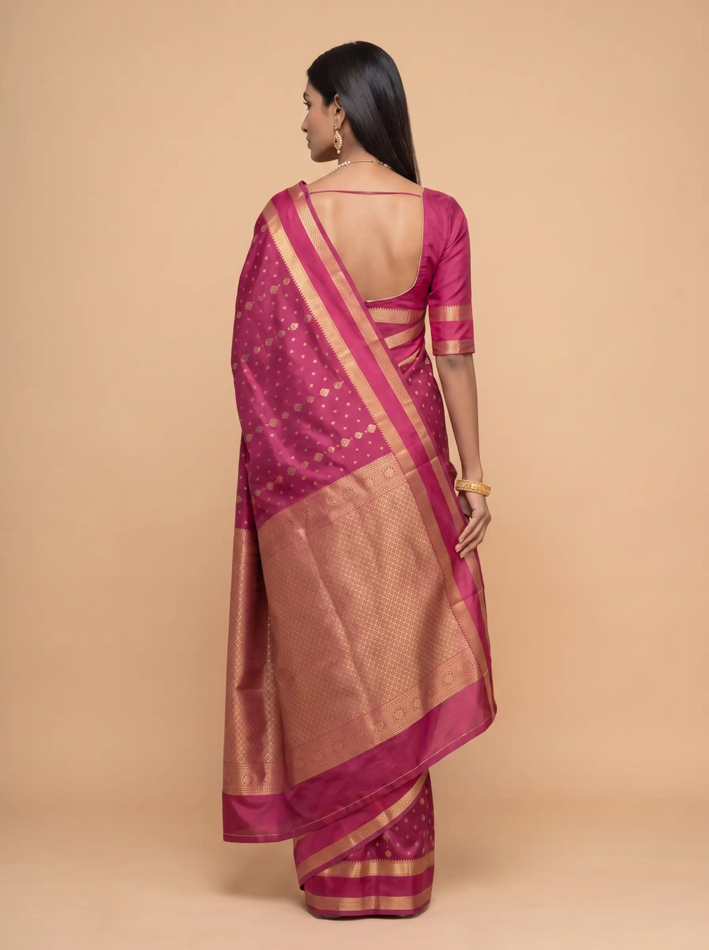 Rani Pink Gold Zari Kanjivaram Silk Saree
