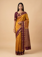 Mustard Gold Maroon Zari Floral Silk Saree