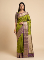Olive Green Purple Zari Paisley Silk Saree