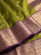 Olive Green Purple Zari Paisley Silk Saree