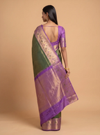 Green Purple Floral Kanjivaram Silk Saree