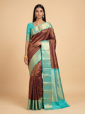 Wine Turquoise Zari Kanjivaram Silk Saree