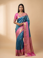 Peacock Blue Magenta Zari Silk Saree