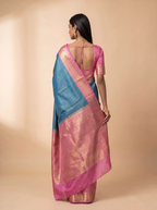 Peacock Blue Magenta Zari Silk Saree