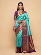 Teal Blue Purple Gold Zari Silk Saree