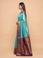 Teal Blue Purple Gold Zari Silk Saree