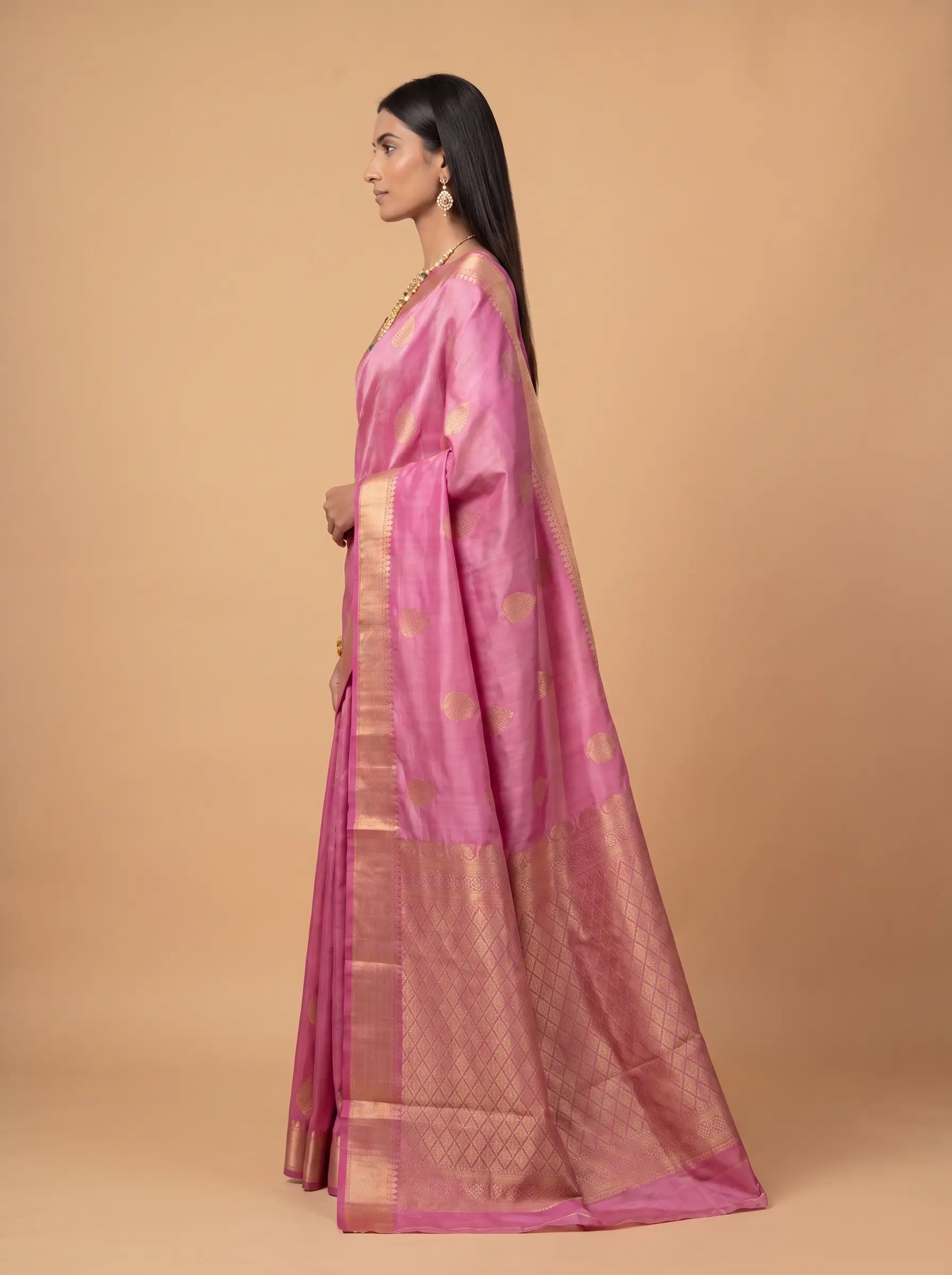 Magenta Gold Zari Paisley Silk Saree